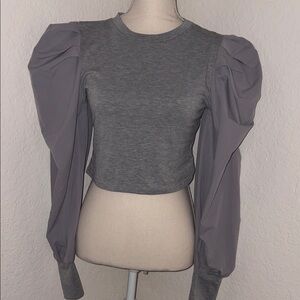 SHEIN Gray Puff Sleeve Crop Top